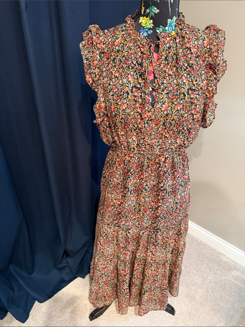 BB Dakota by Steve Madden Black Maxi Dress with Pink & Orange Floral